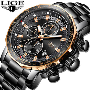 Relogio Masculino LIGE Mens Steel Quartz Waterproof Watch