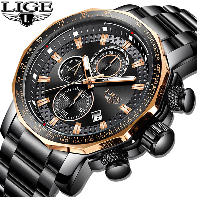 Relogio Masculino LIGE Mens Steel Quartz Waterproof Watch