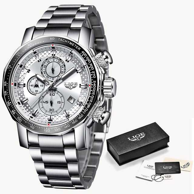 Relogio Masculino LIGE Mens Steel Quartz Waterproof Watch